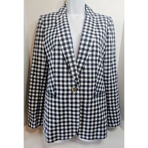 J.Crew‎ Parke Navy Blue Gingham Blazer Classic One Button Career Jacket Size 4